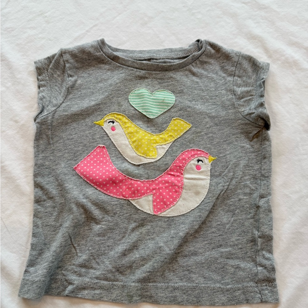 Carter's Gray Tee with Colorful Birds